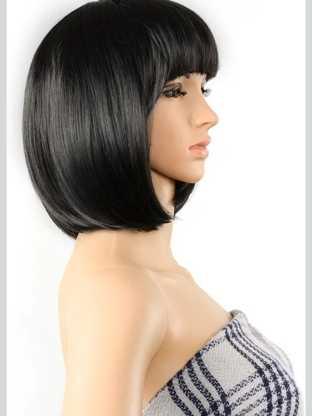 13 Inches Straight Heat Resistant Short Bob Hair Wigs with Flat Bangs for Women